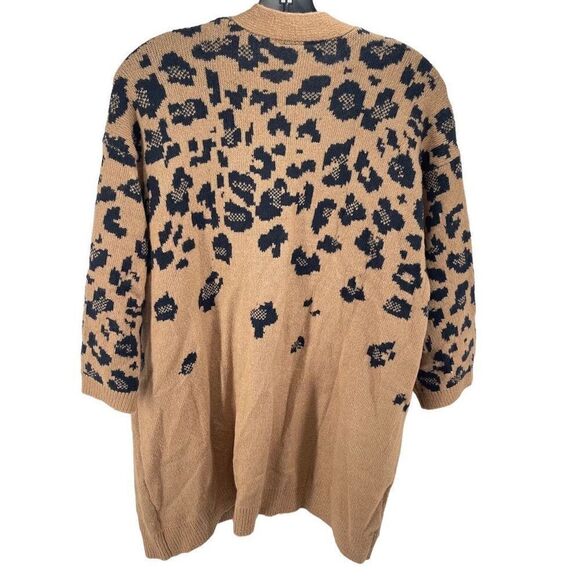 Lane Bryant longline Cardigan Sweater Open Front Leopard print Tan Black 14 16 - Picture 2 of 10